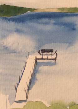 Morning Bench On The Dock Mary Jane S Butkus Sun Prairie WI watercolor